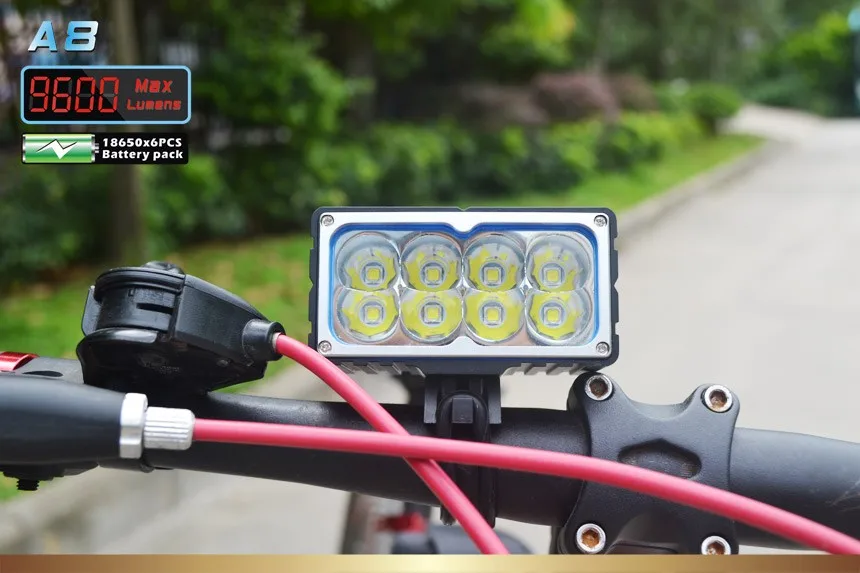 Clearance 8 X XM-L2 LED A8 Bicycle Bike Light 9600LM LED 3 Mode headLamp with 10000mAh Waterproof Battery Pack and charger 0 Clearance 8 X XM-L2 LED A8 Bicycle Bike Light 9600LM LED 3 Mode headLamp with 10000mAh Waterproof Battery Pack and charger 0