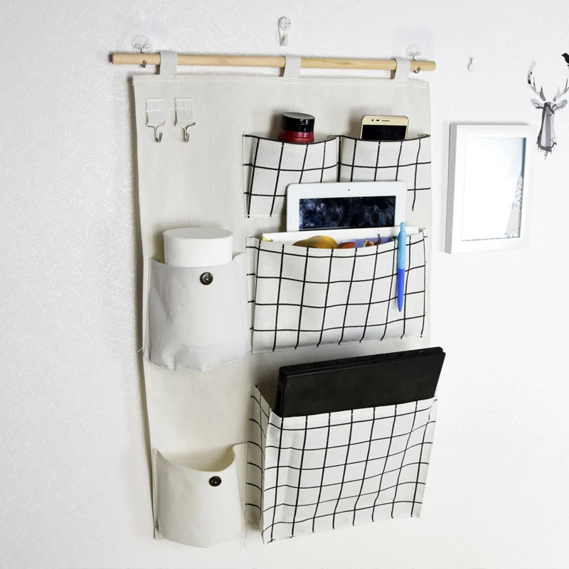

Sundry Cotton Wall Hanging Organizer Bag Multi-layer Holder Pad Phone Storage Bag Home Decoration Makeup Rack Linen Jewelry Key