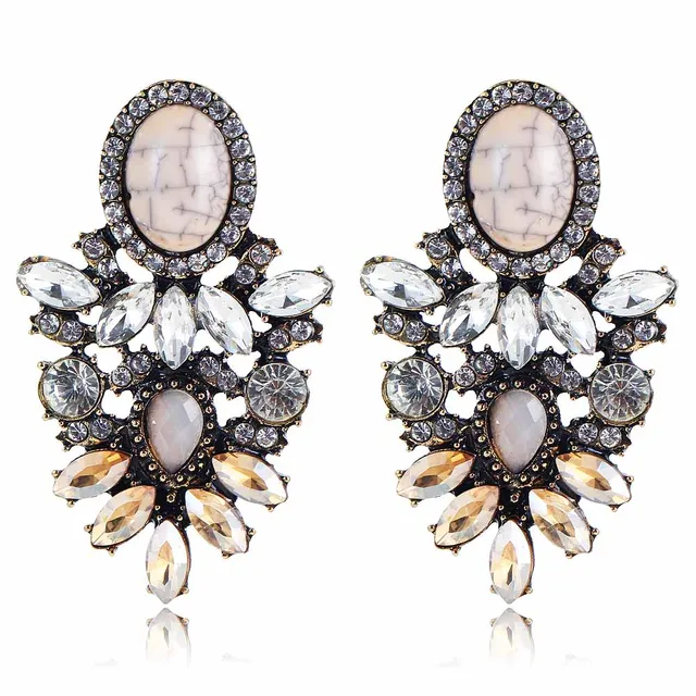 Aliexpress Yayi White Brown Gl Rhinestone Yayi White Brown Gl Rhinestone Stone Earring Women S Fashion Ancient Gold Earrings Gems Long
