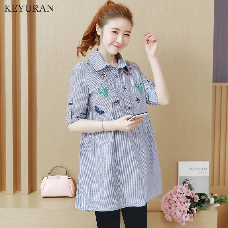 Butterfly Embroidery Shirts For Pregnant Women Spring Long Sleeve