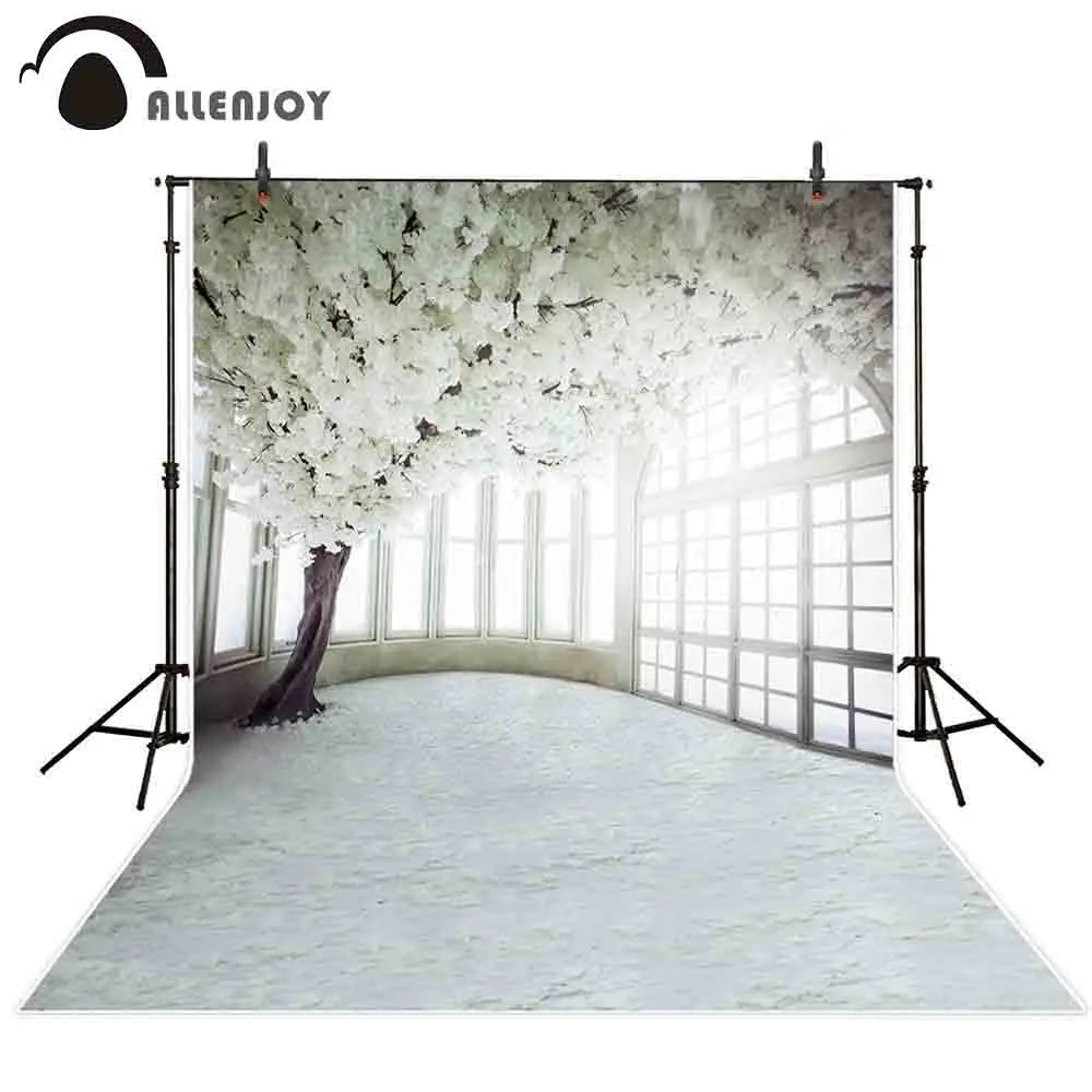 

Allenjoy photography backdrop Spring wedding white flower tree window background photo studio photophone photocall shoot prop