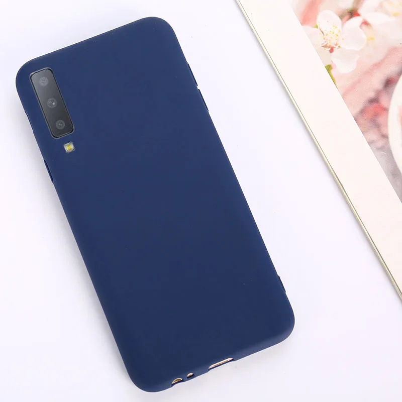 Карамельный цвет чехол для samsung Galaxy S10 M20 M10 A7 A6 A8 A5 J3 J5 A9 S8 S9 плюс A50 A30 A70 A40 силиконовый матовый ТПУ чехол - Цвет: Navy Blue
