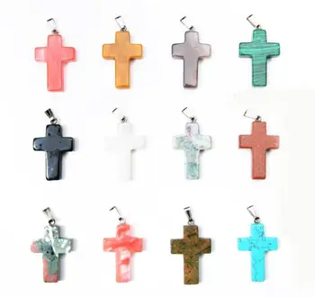 

DIY pendant necklace Crystal cross Natural stone pendant of mixed color