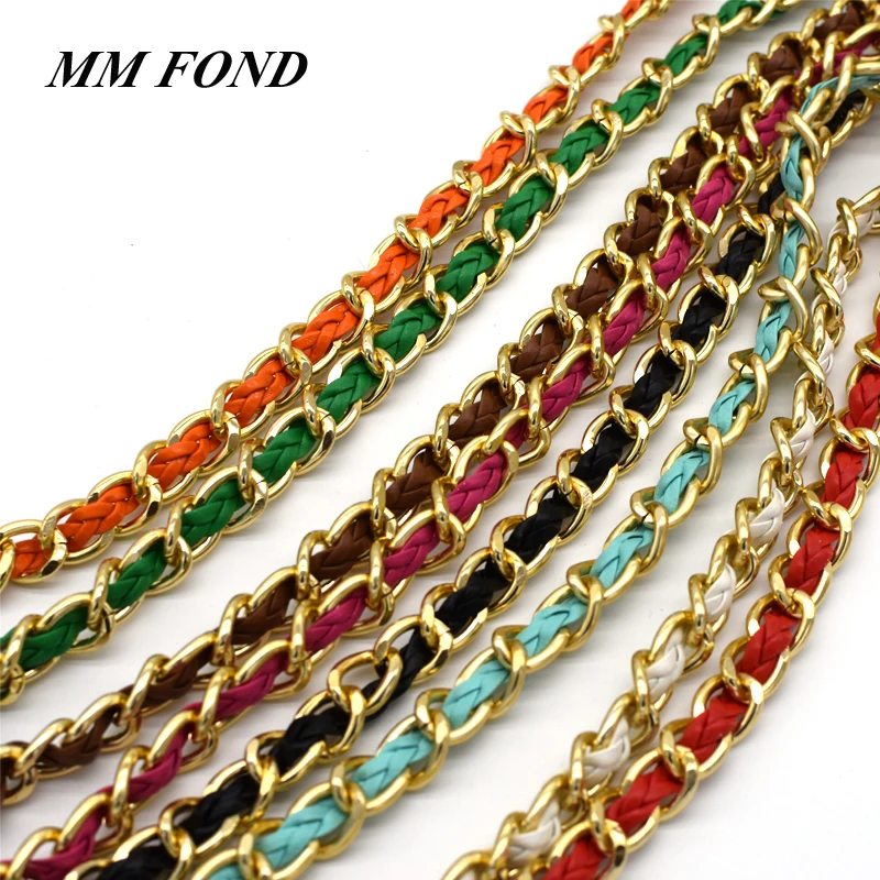 

MM FOND New fashion women handbag chain strap super chic with colorful woven leather lady shoulder bag belts any length A368