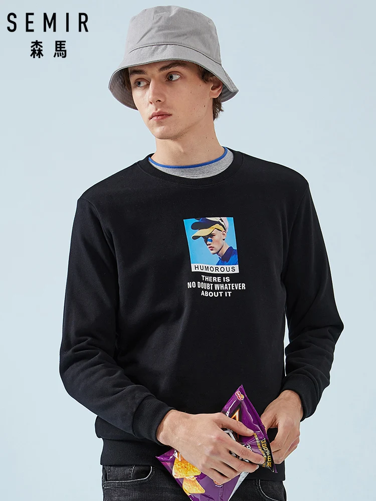 

SEMIR Retro Portrait Sweatshirt for Men Pullover Sweatshirt with Motif Stylish Streetwear Ribbing at Crewneck Cuff and Hem