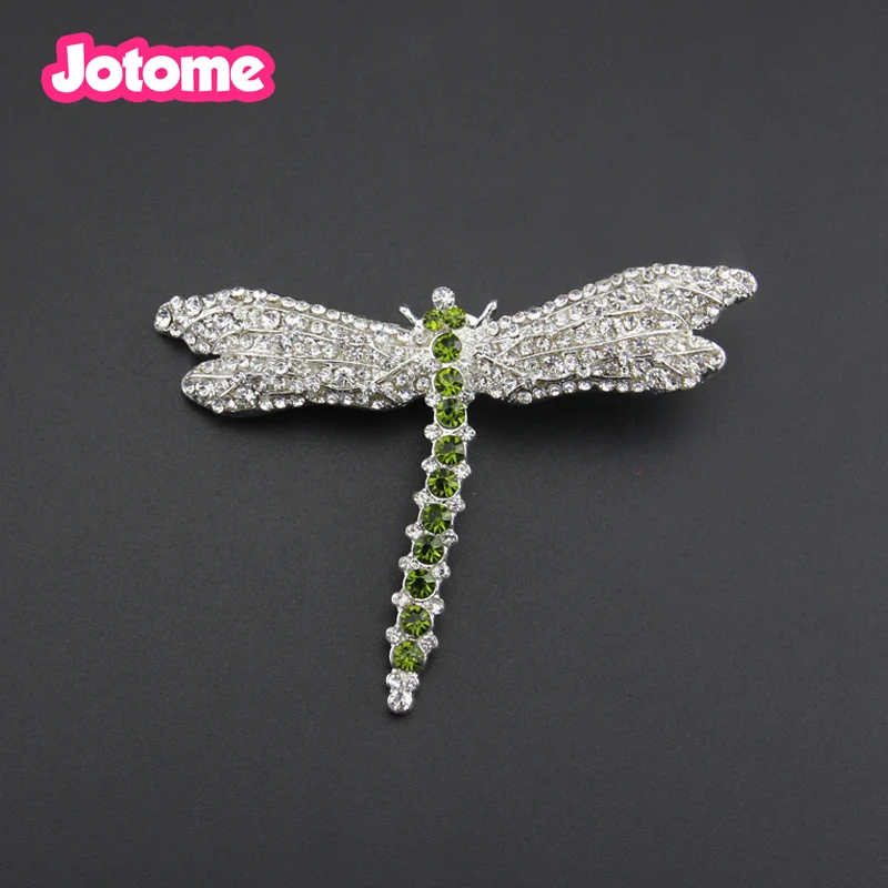 

100pcs/lot Silver Tone Iridescent Clear Colored Rhinestone Dragonfly Insect Animal Wings Brooch Pin