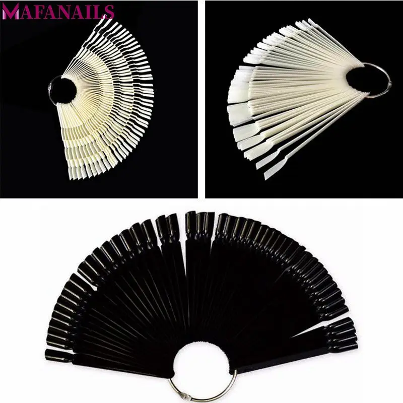 

50pcs False Nail Tips Fake Nail Art Polish Color Card Acrylic Practice Chart Palette with Ring Nail Practice Display Tools TDS11