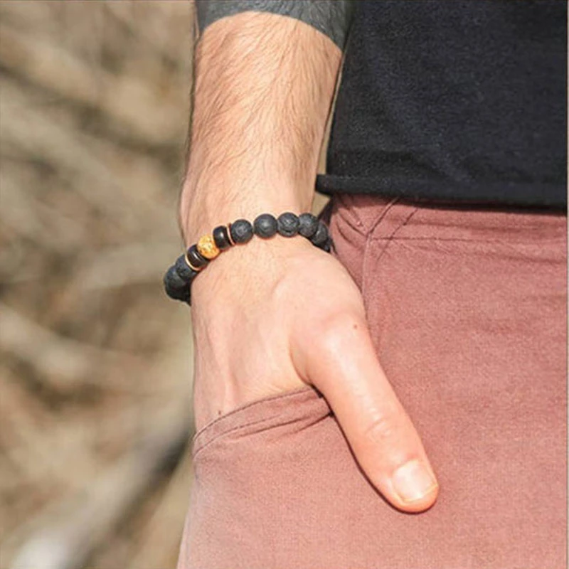 Vinswet лазурит браслет из бисера для мужчин натуральный вулканический камень Набор браслетов с бусинами деревянные бусины для браслет ювелирные изделия