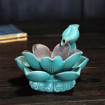 

1pcs Creative Colorful LED Light Lotus Design Incense Burner Waterfall Backflow Meditation Yoga Incense Holder Craft Ornaments