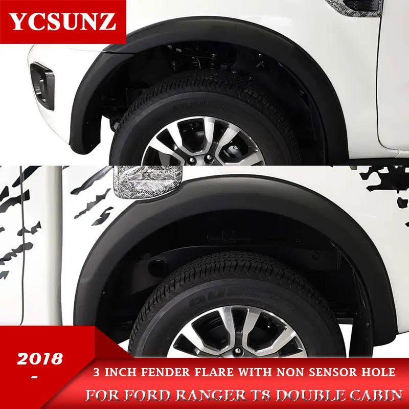 Mudguards Fender Flares Wheel Arch For Ford Ranger T8 Wildtrak Double Cabin 3 Inch Matte Black Color Non Sensor Hole