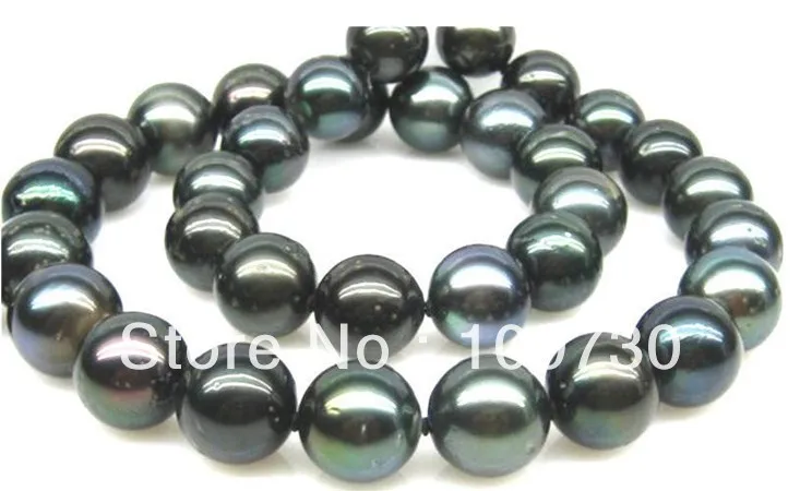 

Jewelry 001496 stunning 10-11MM TAHITIAN NATURAL BLACK GREEN PEARL NECKLACE 18INCH 14KGPG