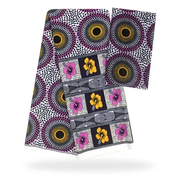 

Gorgeous Modell Chiffon material wax mixed pattern purple fabric Breathable Digital printed 4+2yards/pcs 4color for dress f96-21