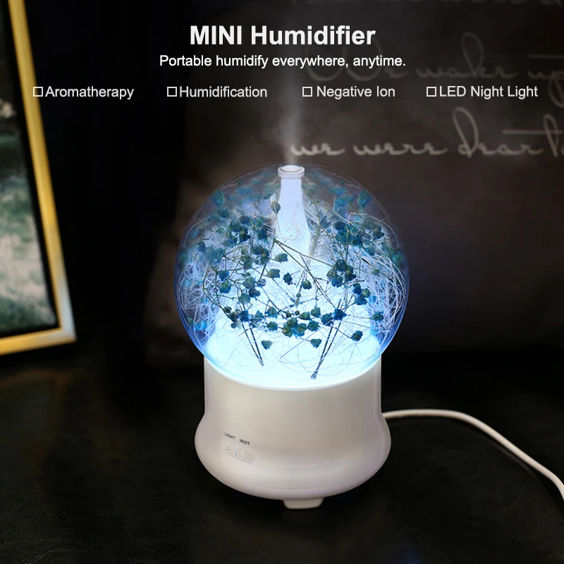 

Gift Preserved Fresh Flower Essential Oil Aroma Diffuser Ultrasonic Humidifier with Changing Night light Beautiful Souvenir