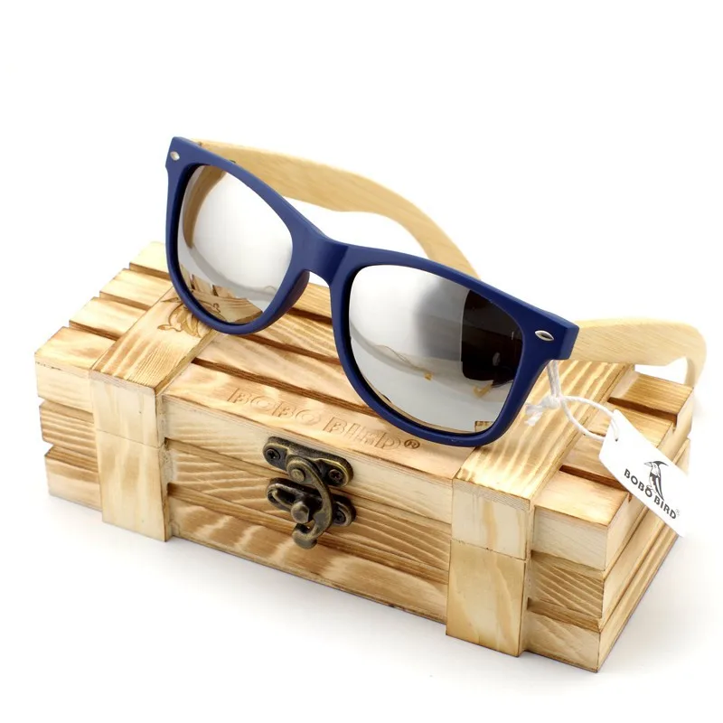 

BOBO BIRD CG005 Handmade Unisex Sunglasses Deep Bule Plastic & Bamboo Frame And Chooseful Colorful Polarized Lens OEM Accessory