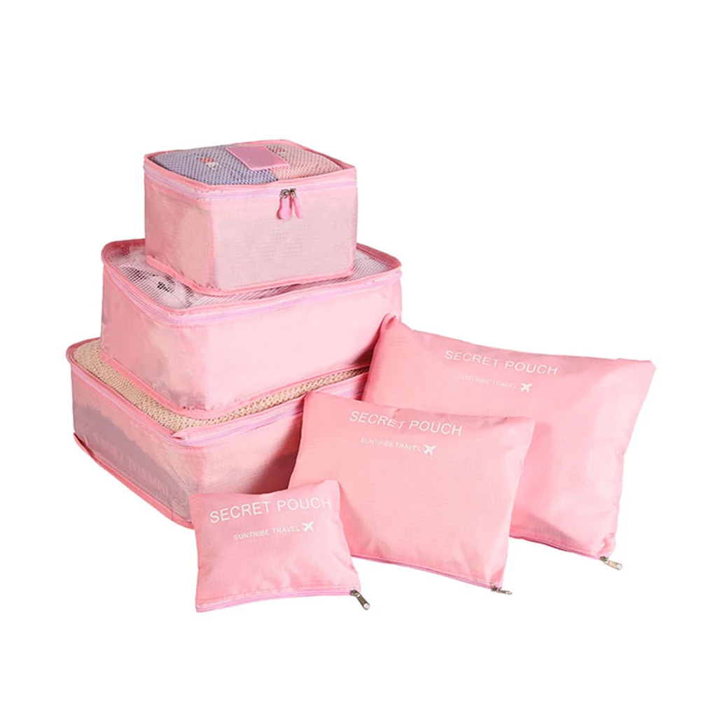 pink 6 шт./компл. набор путешествия мешок хранения для аккуратная Одежда Органайзер для одежды чемодан сумка-Органайзер Чехол упаковка для обуви сумка кубической формы - Цвет: pink