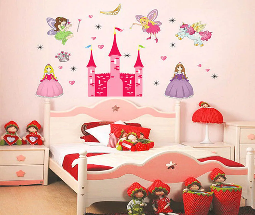Large Colorful Princess Castle Wall Stickers Vinyl Decal Girls Kids