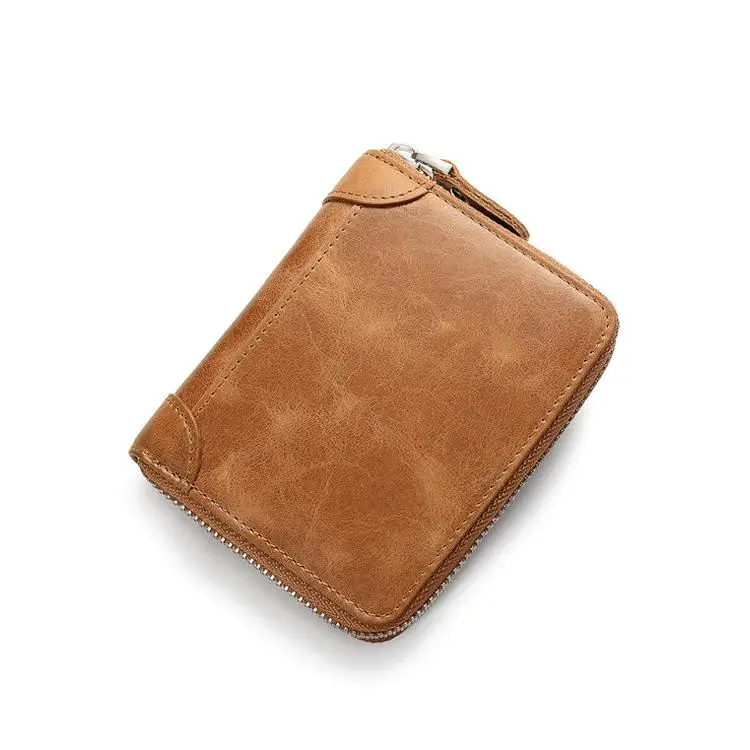 

2018 Genuine Leather Men Wallet Solid Vintage Zipper Leather Wallet Male Brand Small Men Purse Mini Coin Pocket Card Holder