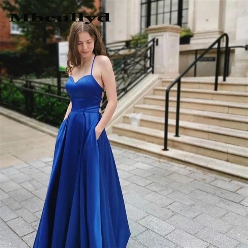 

Mbcullyd Royal Blue A-line Prom Dresses 2019 Backless Long Pageant Evening Dress For Women Formal Black Girls Vestidos De Gala