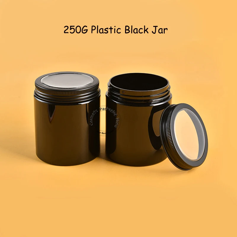 Download 2pcs/Lot New Arrival 250g Black Plastic Cream Jar with Clear cap Women Body Cream Bottle 250ml ...