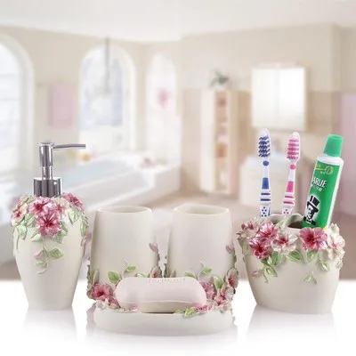 Набор из 5 предметов banheiro/Набор для мытья ванной комнаты из смолы/диспенсер для мыла/держатель зубной пасты/стакан/набор для ванной свадьбы