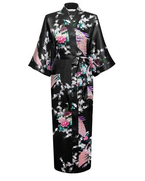 Сливы новые Для женщин удлинить халат-кимоно свадебное платье Ночная рубашка пижамы шелковой атласной плюс Размеры S-XXXL wr0022015