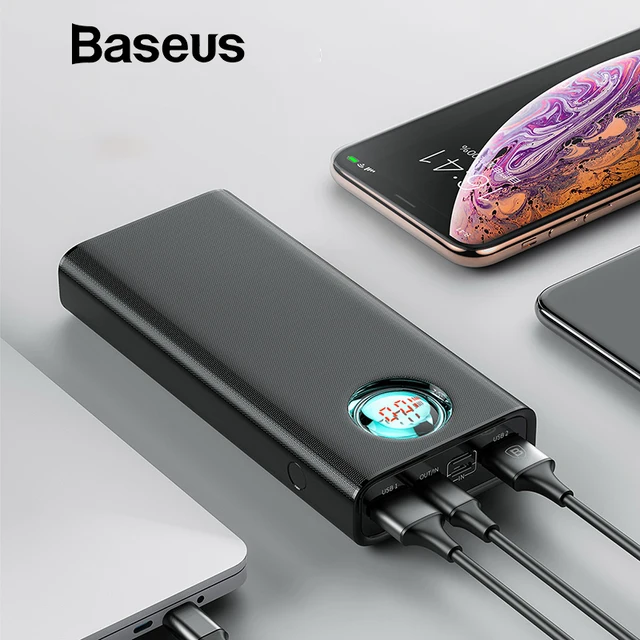 Baseus 20000 мАч запасные аккумуляторы power bank телефонов iPhone samsung huawei Тип C PD Быстрая зарядка + Quick Charge 3,0 USB внешний батарея