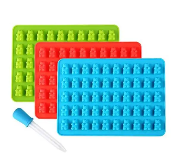 

50 Cavity Gummy Bears Candy Chocolate Silicone Mold Ice Cube Tray Baking Mold Fondant Cake Decorating Tool with Dropper