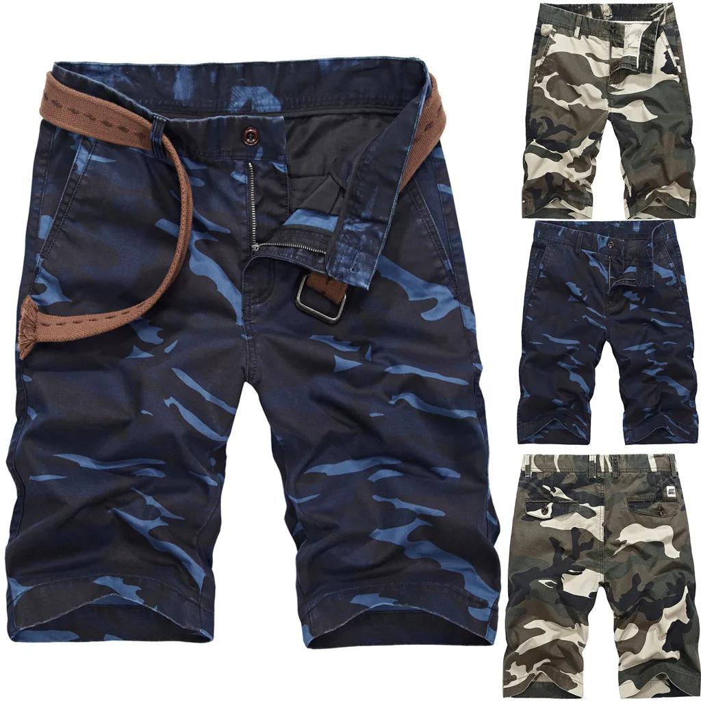 

Mens Summer Outdoors Casual Plus Size Camouflage Patchwork Overalls Shorts Pants