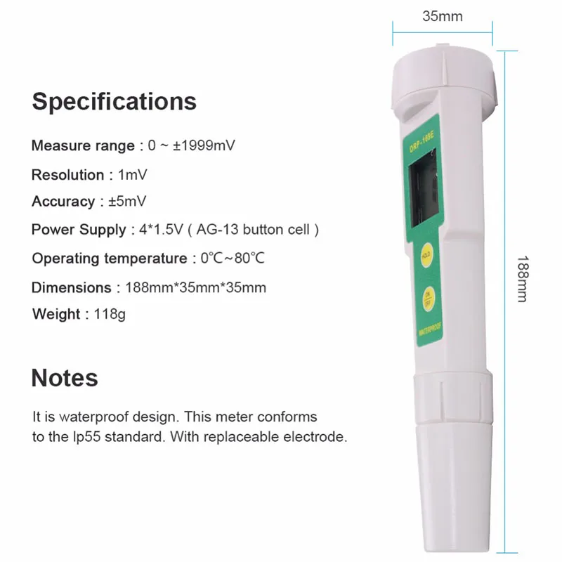 FUNN-Professional 169E Orp Detector Redox Tester Waterproof Orp Meter Ph Measurement Test Tool