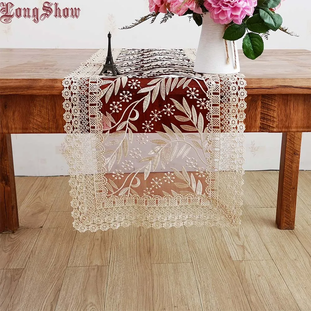 

Luxury 40x130cm Gold Burgundy Organza Embroidered Banquet Table Runner