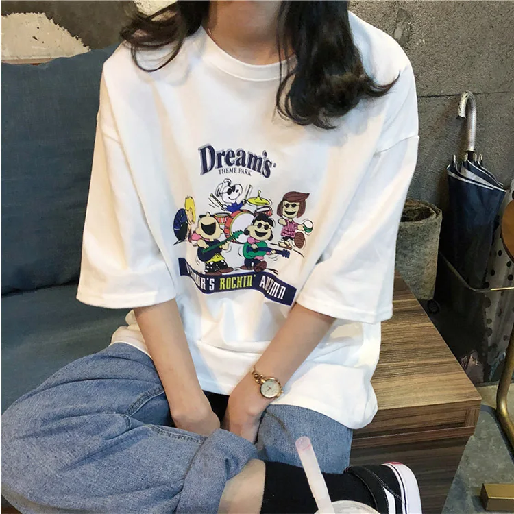 

Early Spring New Korean Baitao T-shirt with Loose Short Sleeve and Round Collar Printing O-Neck Print Women Tshirt Clothes