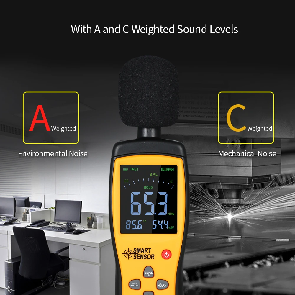 30-130 dB Digital Sound Level Meter Thermometer Hygrometer Noise Volume Tester with USB Connect Computer Data Record Function