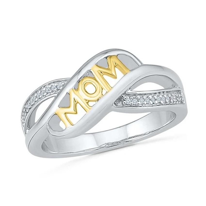 

Silver gold color Mother's Day Love Mom Rings for Women Fashion Zircon Stone Birthday Gift Ring Jewelry Dropshipping LR093