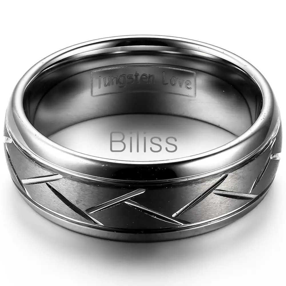 8 мм Высочайшее качество серый начесом Вольфрам кольцо диагональные канавки Для мужчин кольцо Обручение кольца для Для мужчин S anelli Uomo