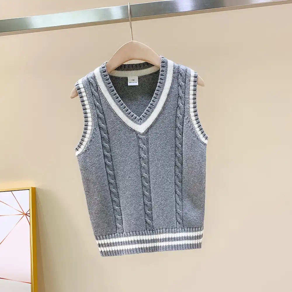 GEMVIE Kids Boys Girls V Neck Vest Knit Tops Solid Color Casual Pullover Sleeveless Sweater School Uniform Knit Waistcoat