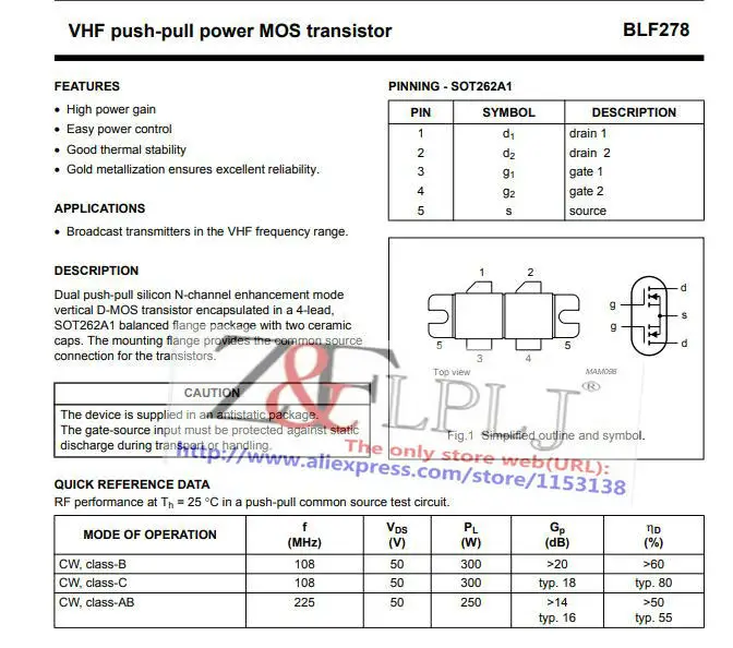 BLF278 BLF 278 BLF278C BLF 278C VHF push-pull power MOS транзистор