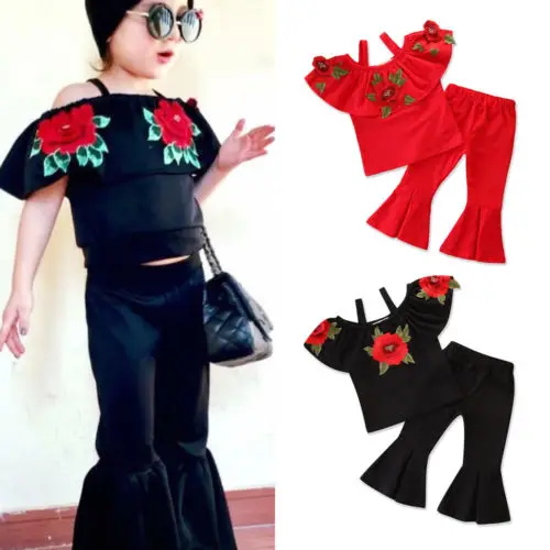 Детская одежда с цветочной вышивкой для девочек Свободный Топ открытыми плечами