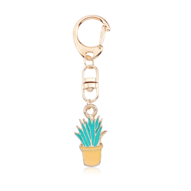 Alice Girl Rabbit Key Chains Potted Plants Succulent Plant Cactus Keychain Cartoon Enamel Animal Jewelry Women Chaveiro