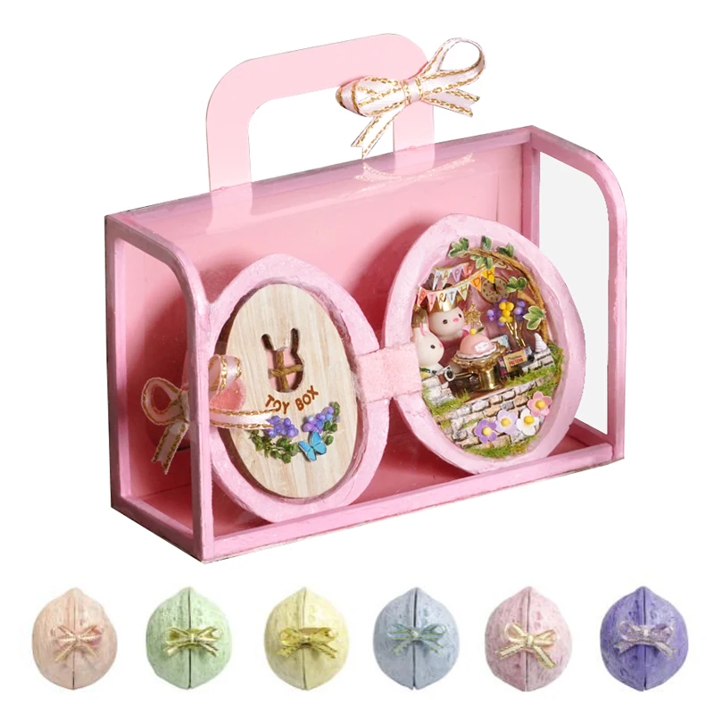 

Miniature Walnut Shaped Forest Dollhouse Rabbit Furniture LED Lights Kit Wooden Puzzle Assembled Doll House Kids Birthday Gift