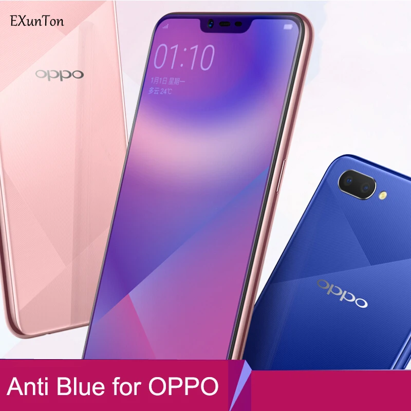 

EXUNTON Anti Blue Tempered Glass 2.5D Screen Protector for OPPO A5 A3S Protective Film for OPPO A 3 5 S with Black Edge