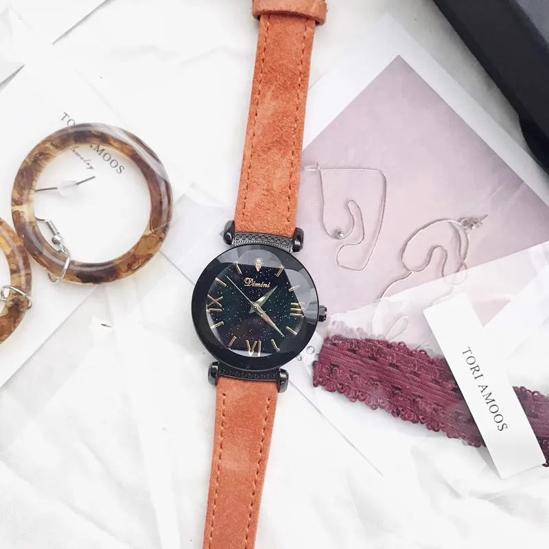 Brand Korean Designer Candy Colors Women Real Fur Leather Strap Watches Waterproof Roman Wrist