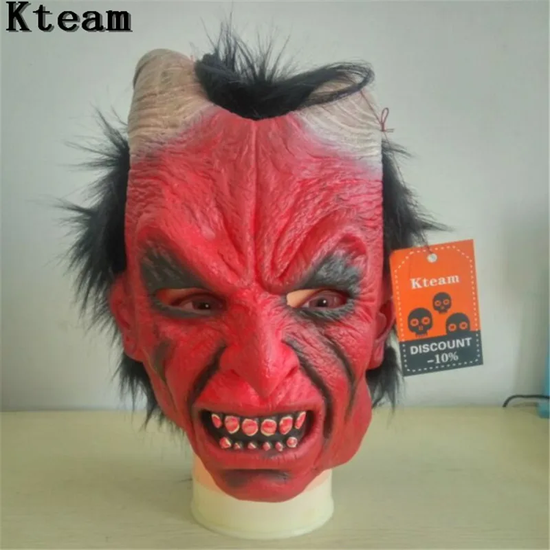 

2018 Hot Sale Scary Adult Costume Horn Zombie Mask Horror Party Cosplay Halloween Scary Horns Red Devil Mask for Party Cosplay