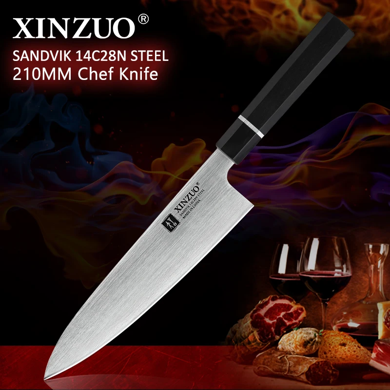 

XINZUO 8.5'' Gyuto Knife High Quality SANDVIK 14C28N Stainless Steel Kitchen Cooking Buther Chef Knives Ebonywood+Buffalo Handle