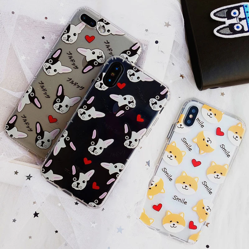 

French Bulldog Airbag Clear Case For Coque iPhone X 6 6s 6plus 7 7plus 8 8plus Cases Capinha Soft TPU Silicone Anti-knock funda