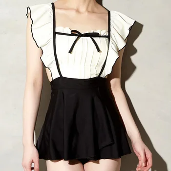 

Women Swimwear 2019 One Piece Bikinis Female May Beach Swimsuits Woman Summer Korea Ins New Cute Falbala Solid Polyester Sierra