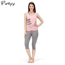 Женская спортивная одежда с буквенным принтом, хлопковый костюм для женщин, комплект одежды из 3 предметов, топ+ штаны+ футболка, одежда для гимнастики, Прямая