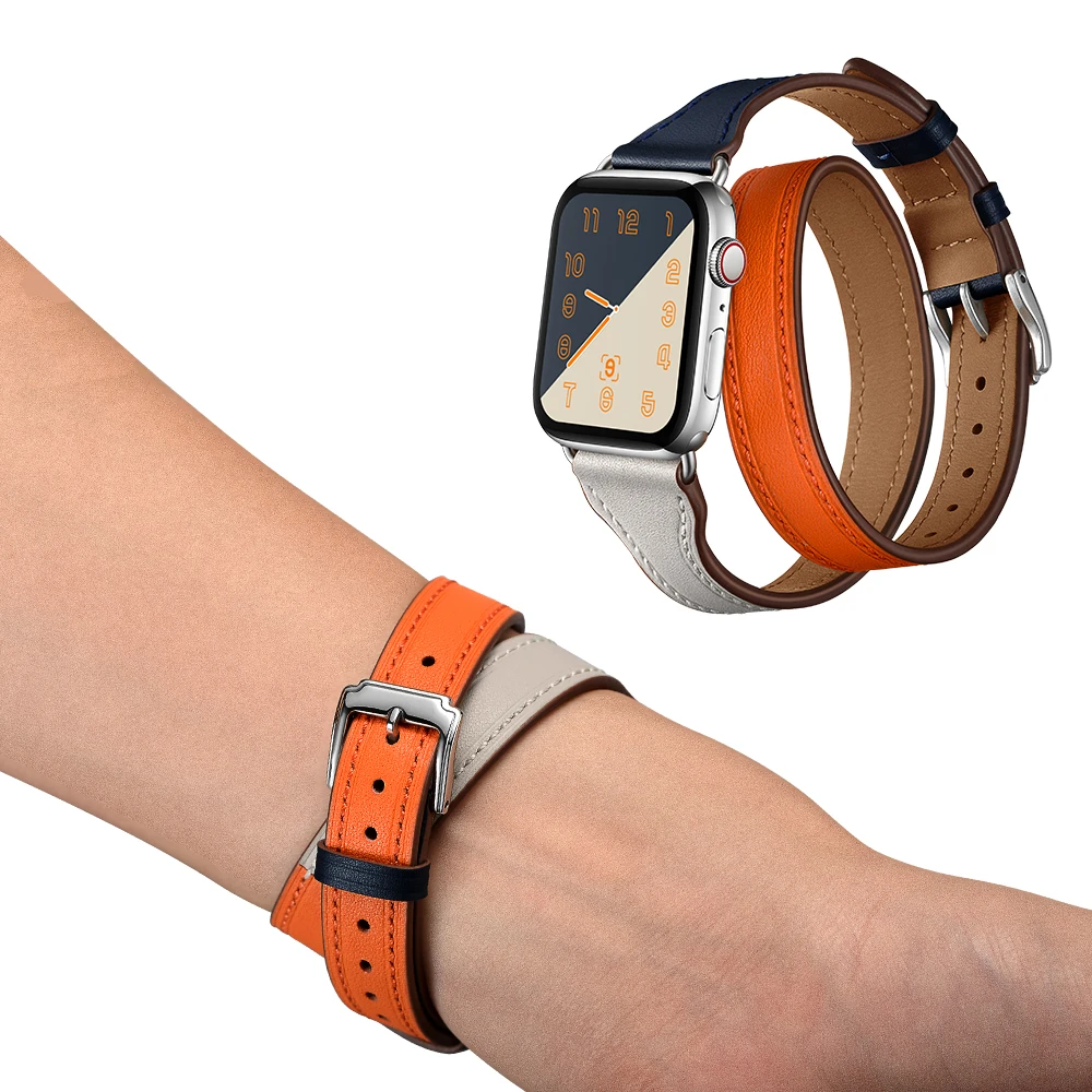 Кожаный ремешок для Apple Watch 42 мм 38 44 40 Iwatch 4 3 2 1 двойной тур наручный ремень браслет