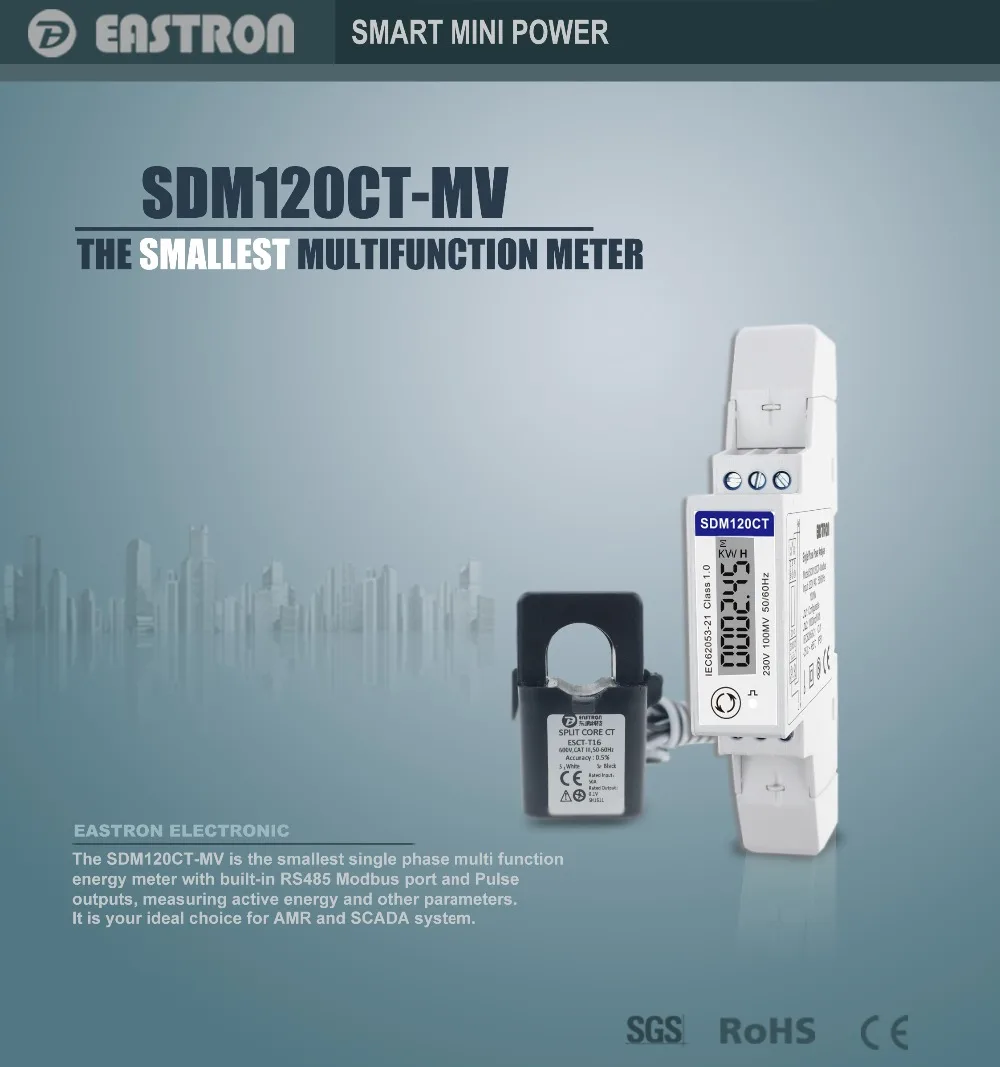 SDM120CT-MV+ TU24 300A/0,1 V CT, 1 фаза 2 провода видео-телефон двери, 230 V, RS485 Modbus Измерьте длину кВт-ч, Квар/Гц, din-рейку счетчик энергии