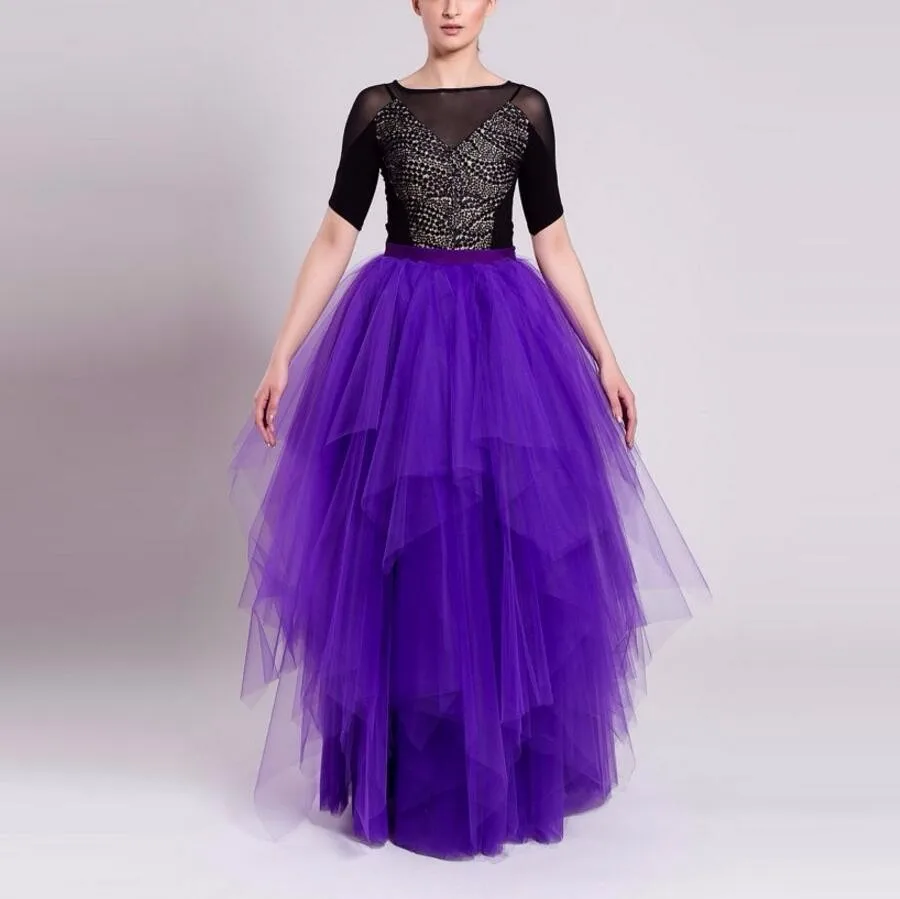 11.1 Fantasy Purple Long Skirts Elegant Tiered Multilayers Floor Length Party Skirts Custom Made Bouffant Puffy Maxi Skirts