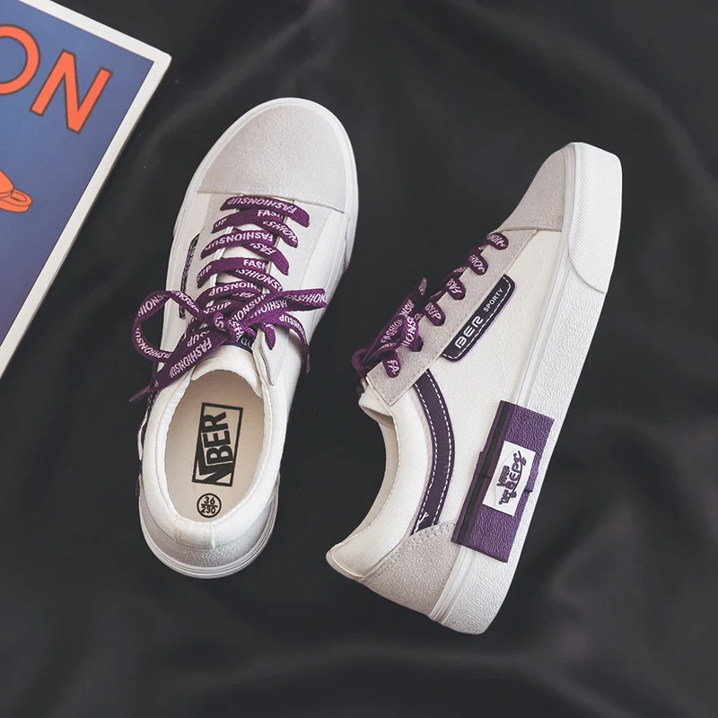 

White Canvas Shoes Female Autumn Spring Women Sneakers Purple Black Lace Up 2019 New Lady Casual Shoes Zapatillas De Mujer 35-40